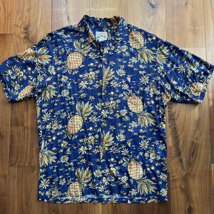 Vintage Pineapple Juice Hawaiian Classic Mens Shirt Pineapple Print Size L